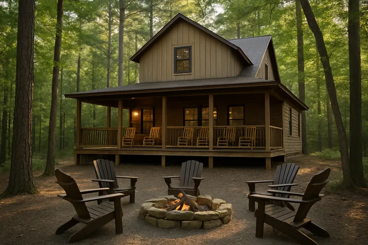 Illustrative Beavers Bend forest cabin near Broken Bow